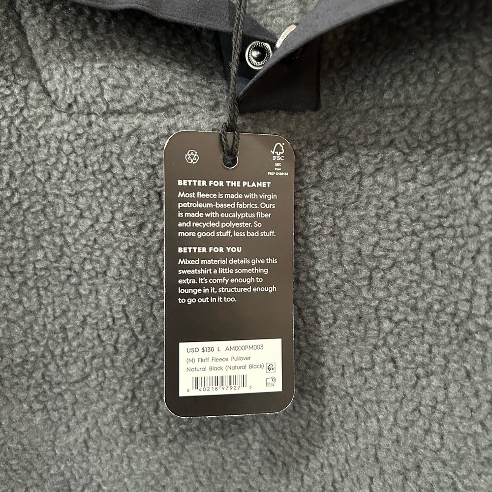 Allbirds men’s Fluff Fleece Pullover L grey black cozy pocket outdoors NWT - Picture 10 of 11